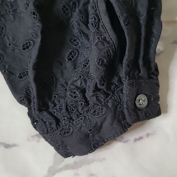 Madewell Mockneck Ruffle Black Cotton Eyelet Dress - Picture 6 of 7